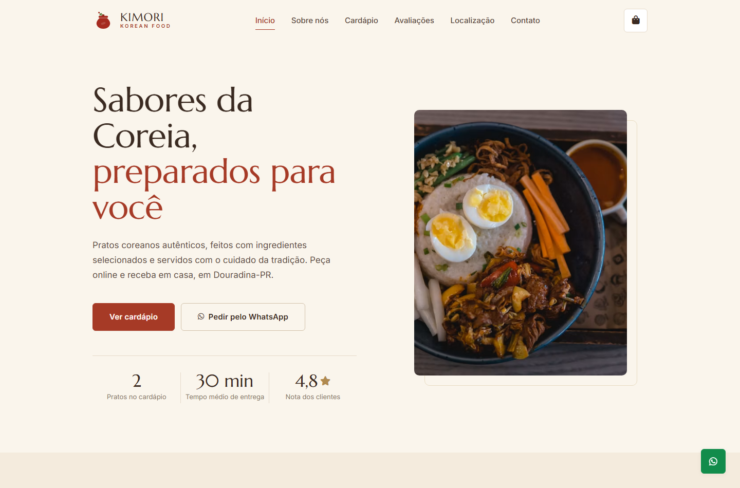 Interface do projeto Kimori Korean Food